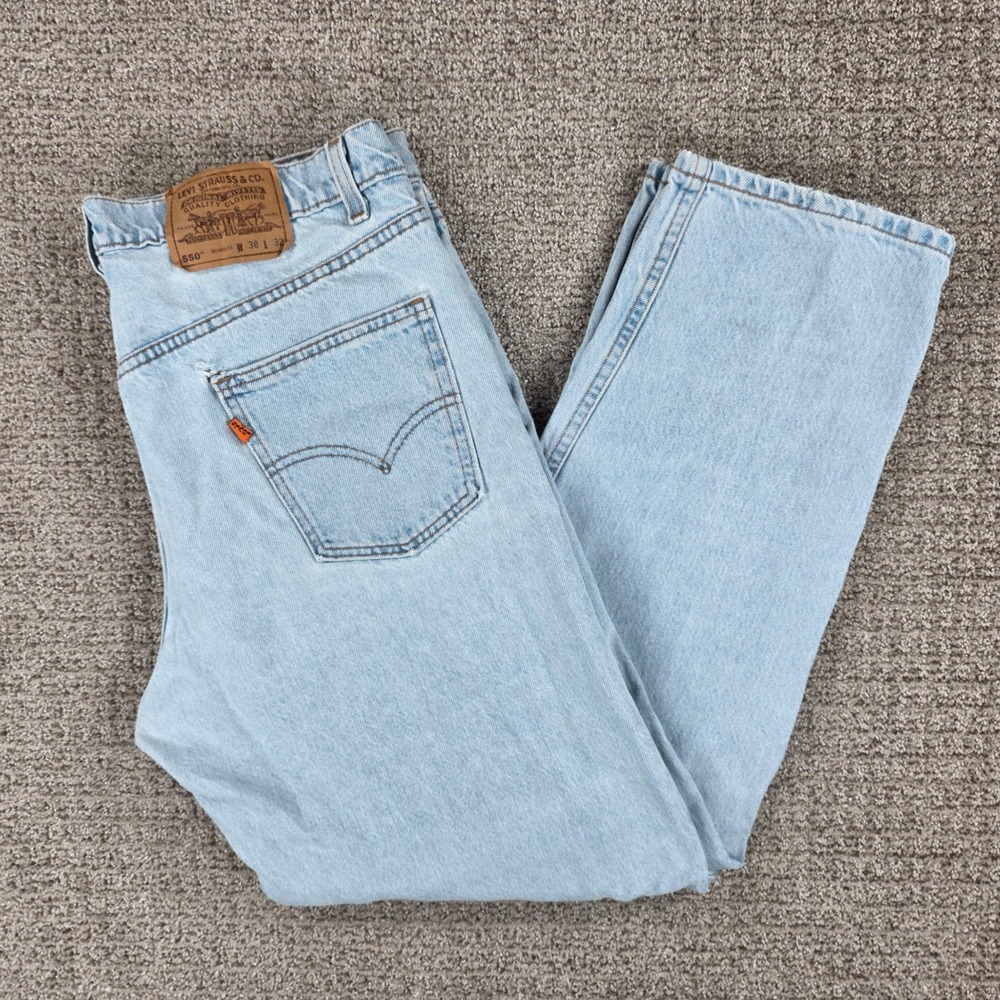 Vintage Levis 550 Orange Tab Relaxed Fit Jeans Light Wash Made in USA 36x32